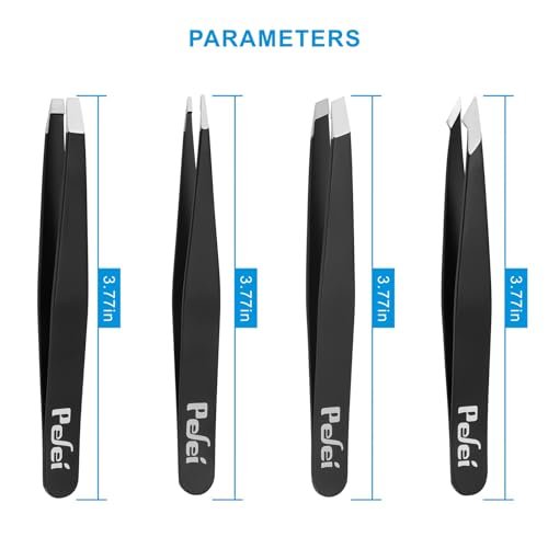 Pefei Professional Stainless Steel Tweezers Set - Precision Eyebrow Tweezers for Facial Hair, Splinter, and Ingrown Hair Removal (Black, 4-Piece Set) - görsel 9