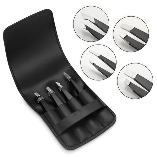 Pefei Professional Stainless Steel Tweezers Set - Precision Eyebrow Tweezers for Facial Hair, Splinter, and Ingrown Hair Removal (Black, 4-Piece Set) - görsel 11