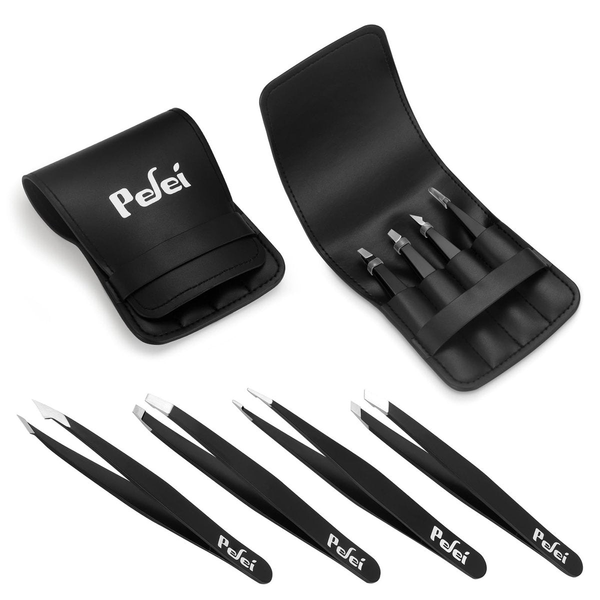 Pefei Professional Stainless Steel Tweezers Set - Precision Eyebrow Tweezers for Facial Hair, Splinter, and Ingrown Hair Removal (Black, 4-Piece Set) - görsel 14