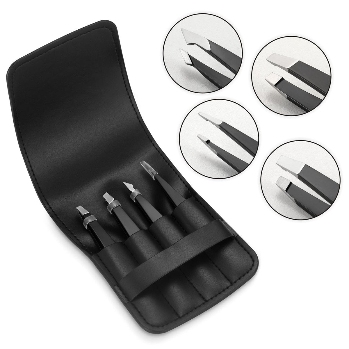 Pefei Professional Stainless Steel Tweezers Set - Precision Eyebrow Tweezers for Facial Hair, Splinter, and Ingrown Hair Removal (Black, 4-Piece Set) - görsel 12