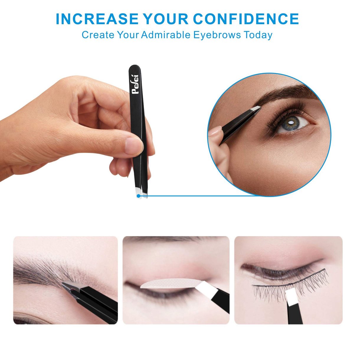Pefei Professional Stainless Steel Tweezers Set - Precision Eyebrow Tweezers for Facial Hair, Splinter, and Ingrown Hair Removal (Black, 4-Piece Set) - görsel 4