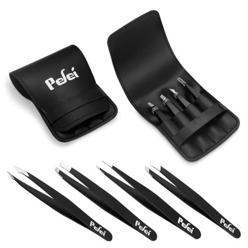 Pefei Professional Stainless Steel Tweezers Set - Precision Eyebrow Tweezers for Facial Hair, Splinter, and Ingrown Hair Removal (Black, 4-Piece Set) - görsel 13