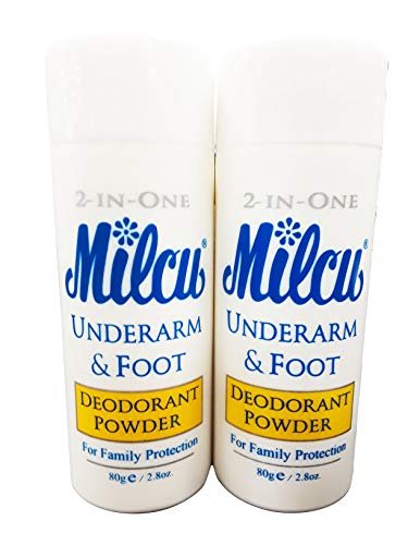 Milcu Underarm & Foot Deodorant Powder 80g per Bottle, 2 Pack - Natural Talc-Free Odor Protection Avelisse