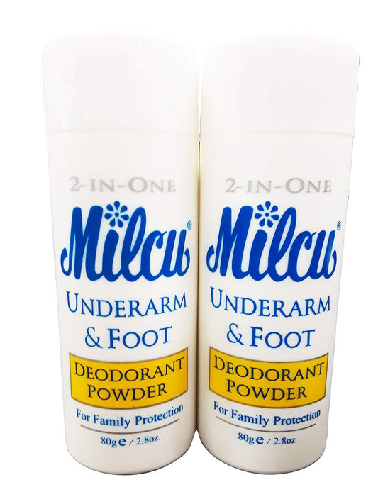 Milcu Underarm & Foot Deodorant Powder 80g per Bottle, 2 Pack - Natural Talc-Free Odor Protection Avelisse