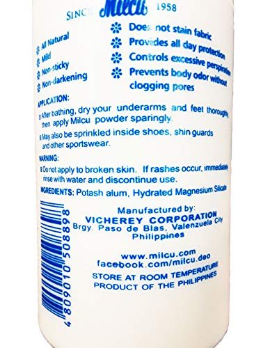 Milcu Underarm & Foot Deodorant Powder 80g per Bottle, 2 Pack - Natural Talc-Free Odor Protection Avelisse