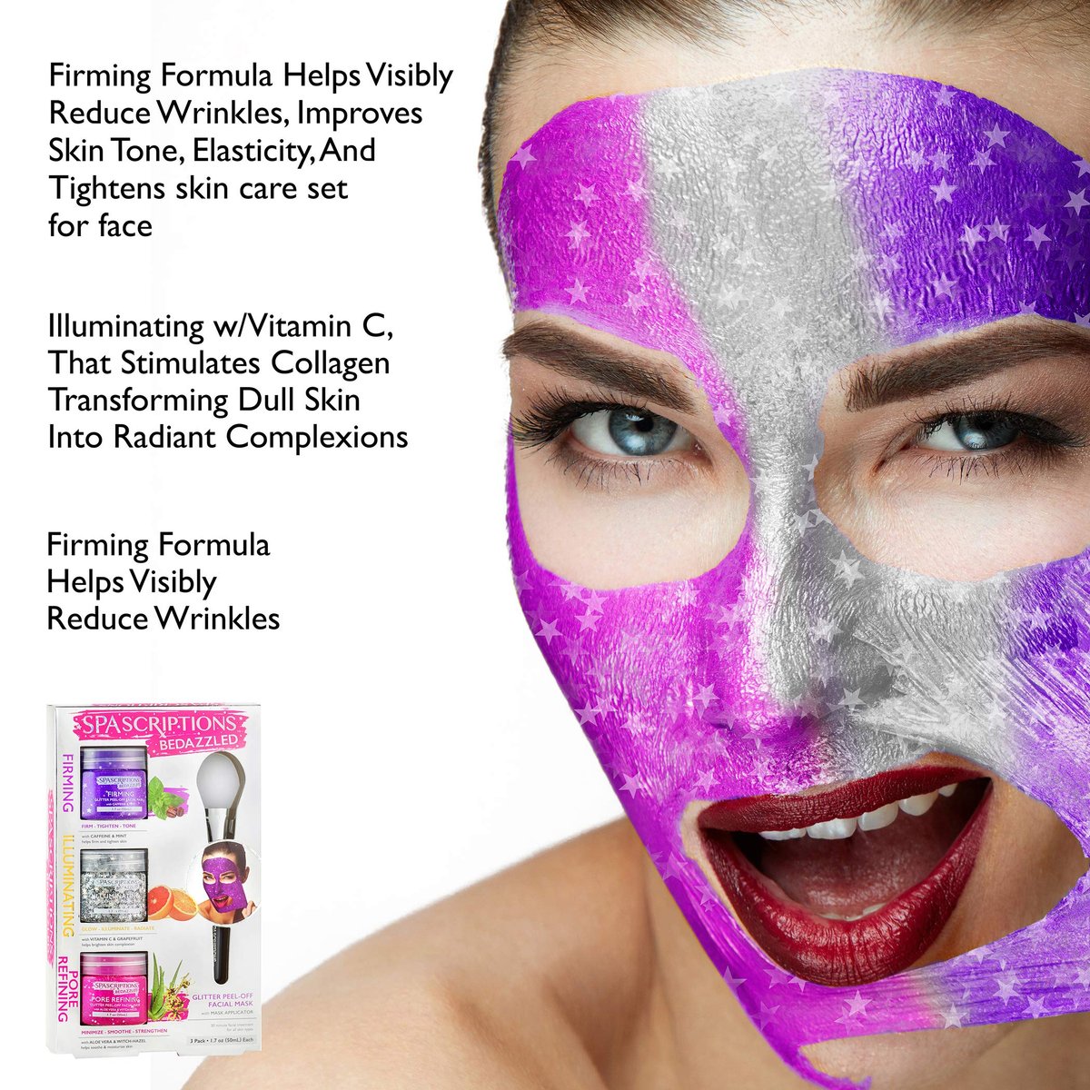 SpaScriptions BeDazzled Firming & Pore Refining Glitter Peel-Off Masks - 3 Count - görsel 15