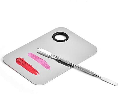 Sinen Professional Stainless Steel Makeup Palette with Spatula Tool – 6 x 4 Inch Silver for Nail Art, Eye Shadow & Pigment Blending