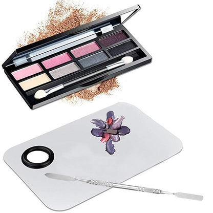 Sinen Professional Stainless Steel Makeup Palette with Spatula Tool – 6 x 4 Inch Silver for Nail Art, Eye Shadow & Pigment Blending