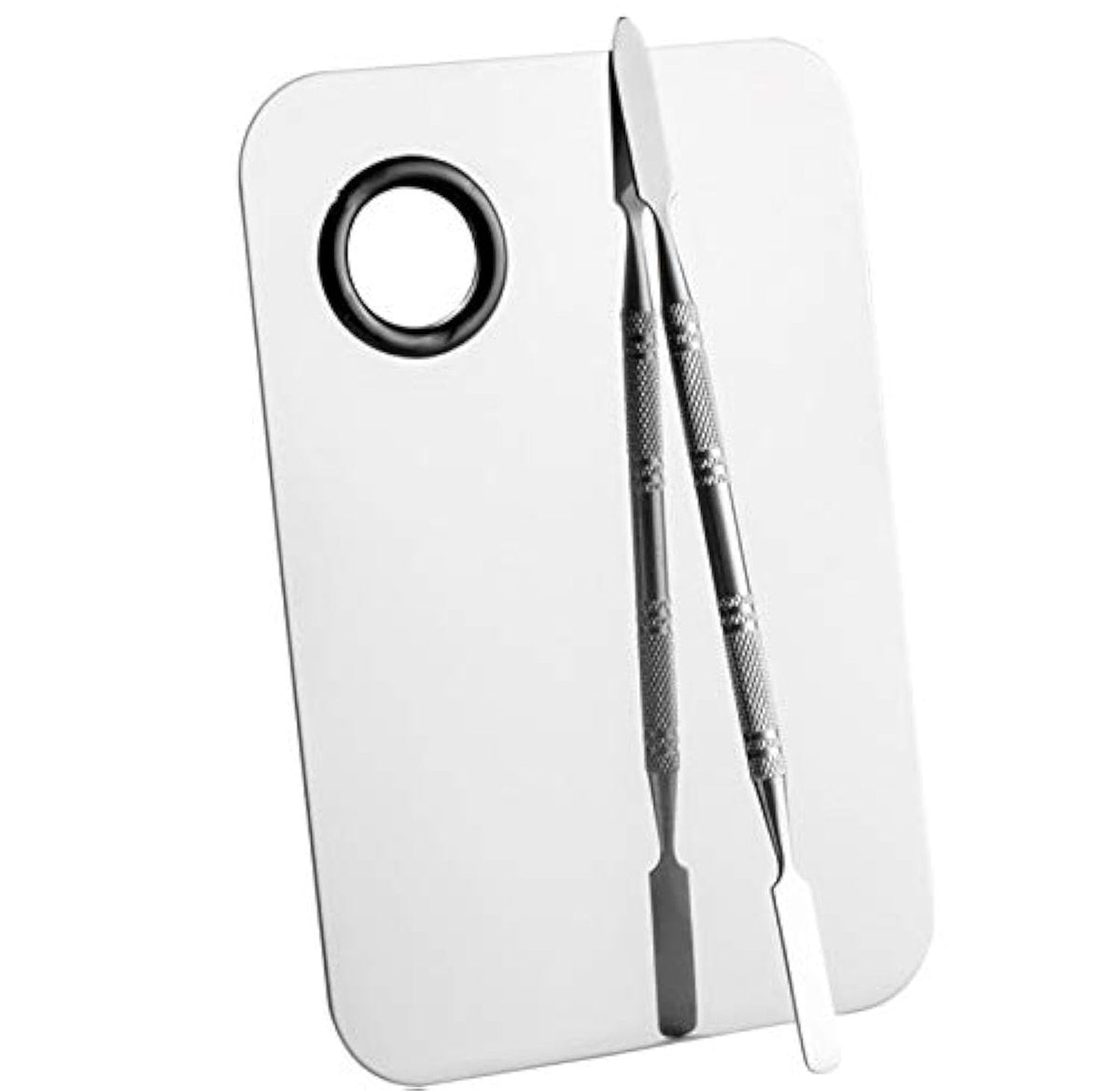 Sinen Professional Stainless Steel Makeup Palette with Spatula Tool – 6 x 4 Inch Silver for Nail Art, Eye Shadow & Pigment Blending - görsel 1
