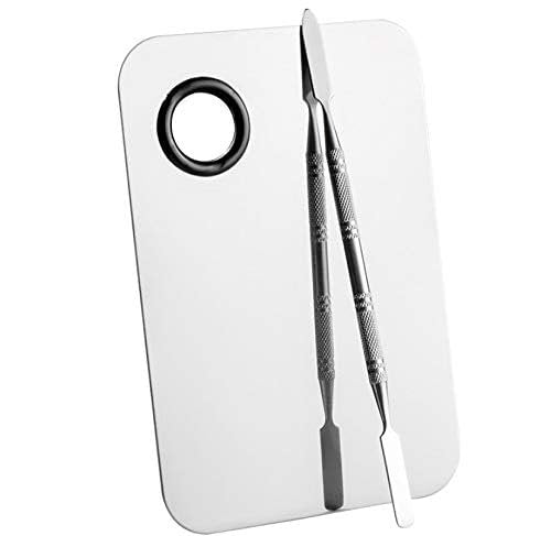 Sinen Professional Stainless Steel Makeup Palette with Spatula Tool – 6 x 4 Inch Silver for Nail Art, Eye Shadow & Pigment Blending - görsel 3