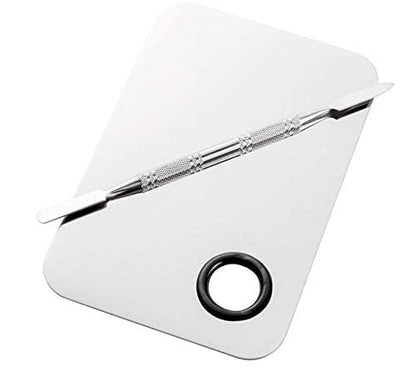 Sinen Professional Stainless Steel Makeup Palette with Spatula Tool – 6 x 4 Inch Silver for Nail Art, Eye Shadow & Pigment Blending