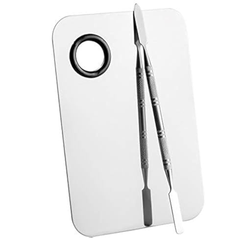Sinen Professional Stainless Steel Makeup Palette with Spatula Tool – 6 x 4 Inch Silver for Nail Art, Eye Shadow & Pigment Blending - görsel 2
