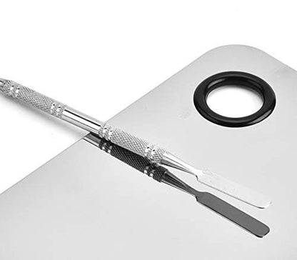 Sinen Professional Stainless Steel Makeup Palette with Spatula Tool – 6 x 4 Inch Silver for Nail Art, Eye Shadow & Pigment Blending