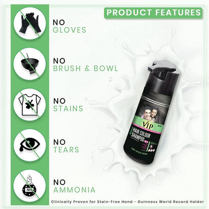 VIP 5 in 1 Hair Colour Shampoo - Black - 180ml | Gentle Permanent Hair Color Avelisse