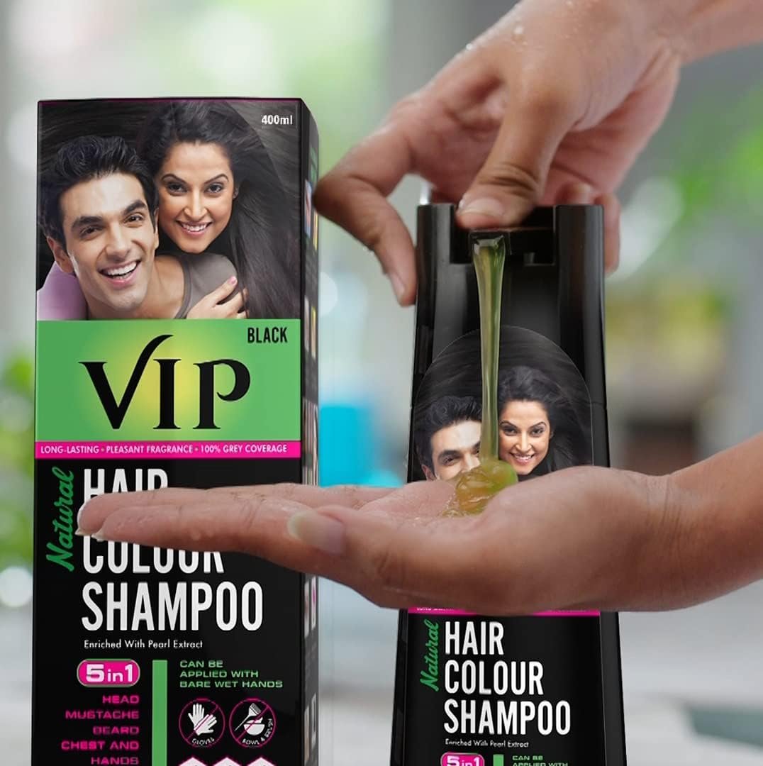 VIP 5 in 1 Hair Colour Shampoo - Black - 180ml | Gentle Permanent Hair Color Avelisse