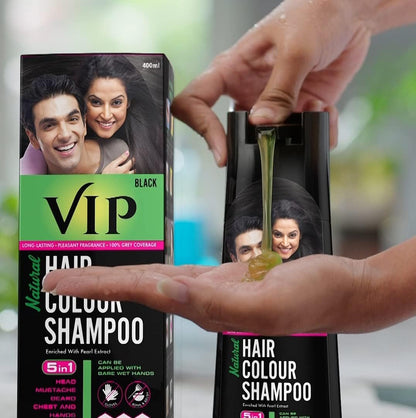 VIP 5 in 1 Hair Colour Shampoo - Black - 180ml | Gentle Permanent Hair Color Avelisse