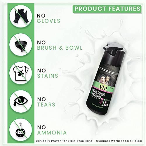 VIP 5 in 1 Hair Colour Shampoo - Black - 180ml | Gentle Permanent Hair Color Avelisse