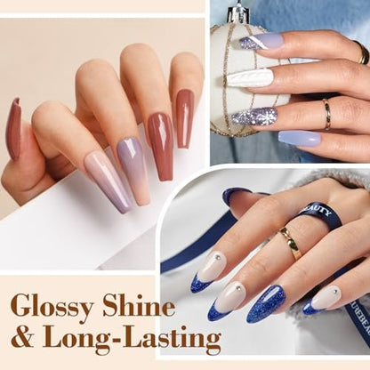 AZUREBEAUTY 2-in-1 Dip Powder Base & Top Coat with Activator - Fast Drying No Lamp Needed, 0.5 oz Bottle Set for Nail Kit