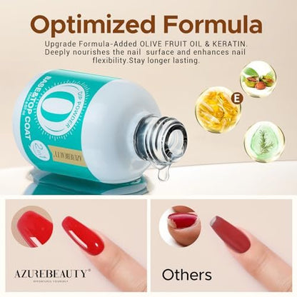 AZUREBEAUTY 2-in-1 Dip Powder Base & Top Coat with Activator - Fast Drying No Lamp Needed, 0.5 oz Bottle Set for Nail Kit