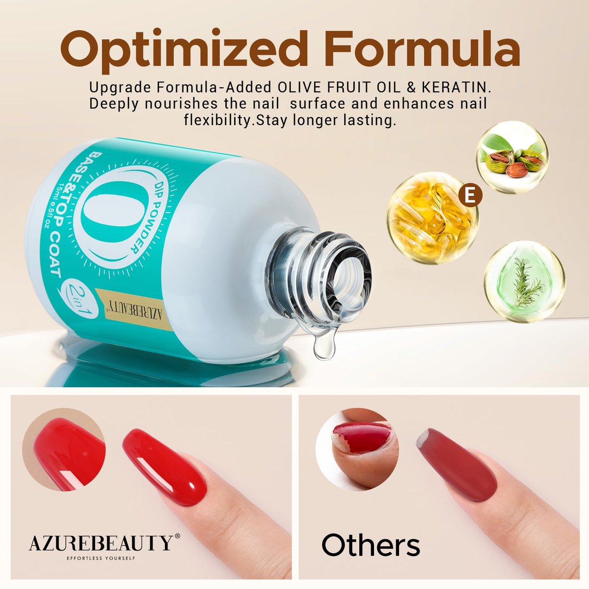 AZUREBEAUTY 2-in-1 Dip Powder Base & Top Coat with Activator - Fast Drying No Lamp Needed, 0.5 oz Bottle Set for Nail Kit - görsel 13