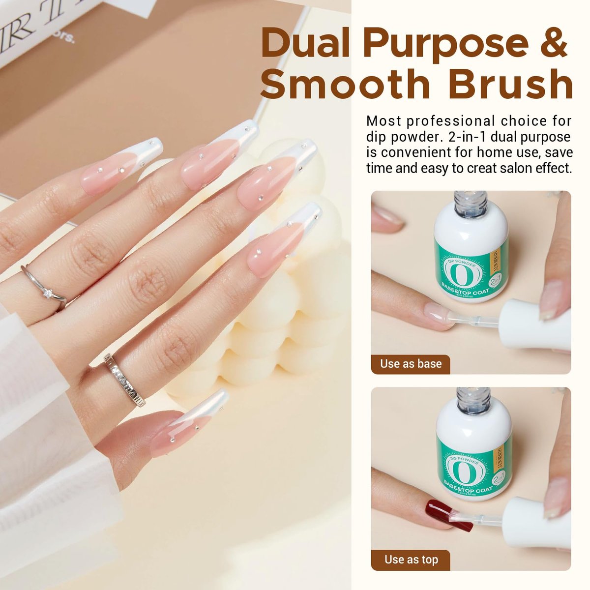 AZUREBEAUTY 2-in-1 Dip Powder Base & Top Coat with Activator - Fast Drying No Lamp Needed, 0.5 oz Bottle Set for Nail Kit - görsel 3