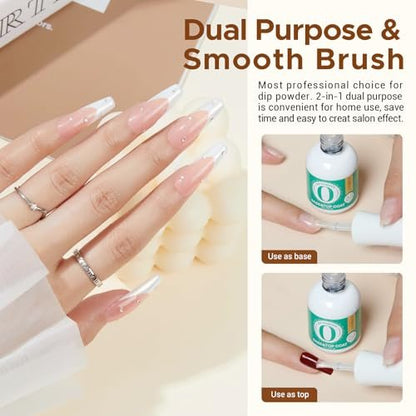 AZUREBEAUTY 2-in-1 Dip Powder Base & Top Coat with Activator - Fast Drying No Lamp Needed, 0.5 oz Bottle Set for Nail Kit