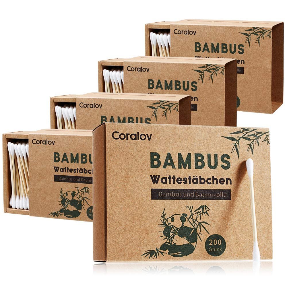 Coralov Bamboo Cotton Swabs 1000PCS – Eco-Friendly Organic Double-Tip Cotton Buds for Ear Cleaning, Skin Care, Jewelry, Art, Pet Care, and Craft – 5 Packs of 200 Sticks Avelisse