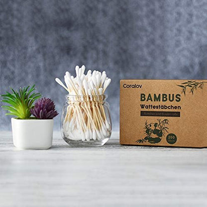 Coralov Bamboo Cotton Swabs 1000PCS – Eco-Friendly Organic Double-Tip Cotton Buds for Ear Cleaning, Skin Care, Jewelry, Art, Pet Care, and Craft – 5 Packs of 200 Sticks Avelisse