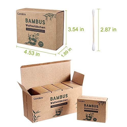 Coralov Bamboo Cotton Swabs 1000PCS – Eco-Friendly Organic Double-Tip Cotton Buds for Ear Cleaning, Skin Care, Jewelry, Art, Pet Care, and Craft – 5 Packs of 200 Sticks Avelisse