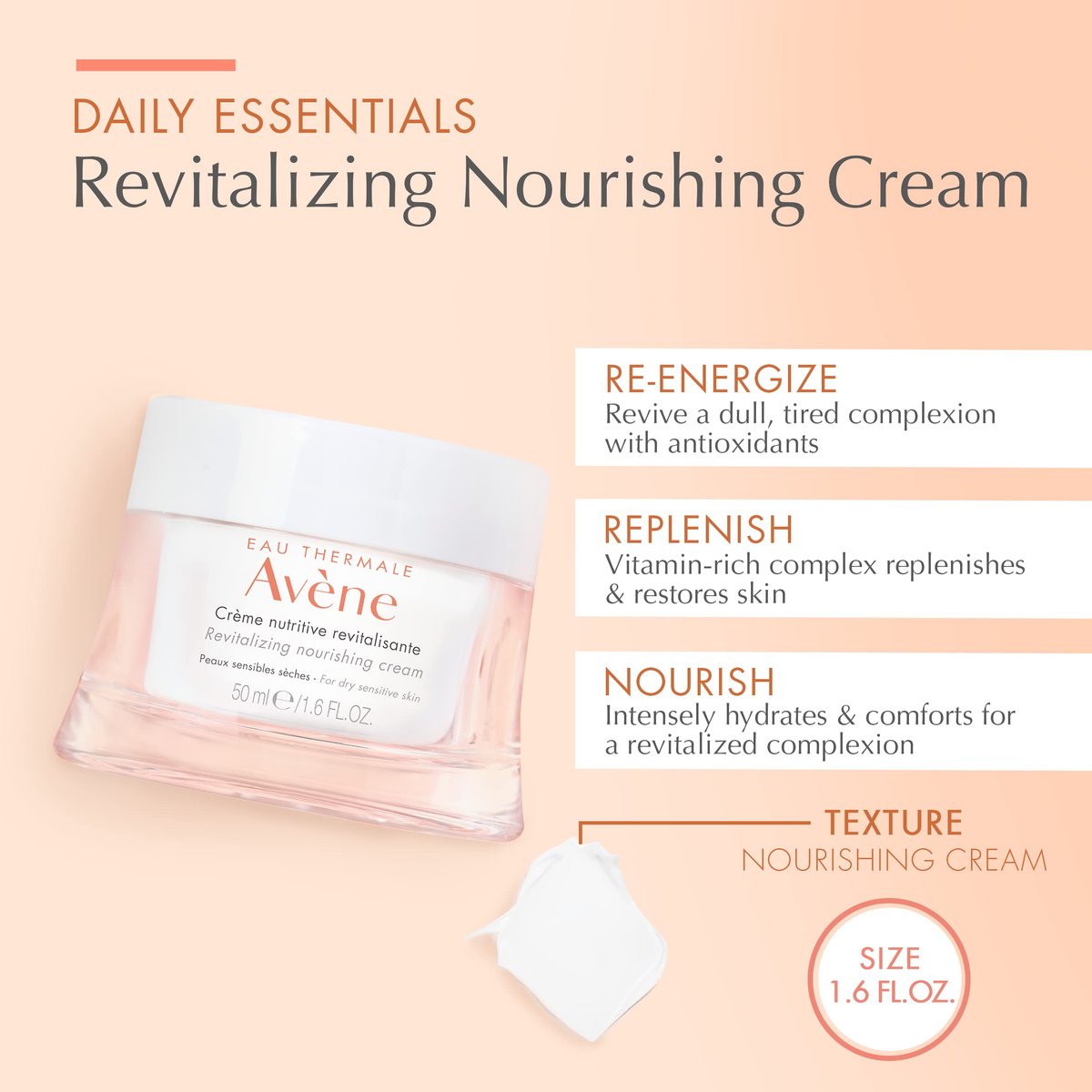 Avène Revitalizing Nourishing Cream – Ultra Nourishing Face Moisturizer for Dry Skin, Non-comedogenic, 1.6 Fl Oz Avelisse