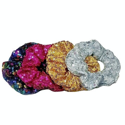 PNEIFON 4-Pack Sequin Hair Scrunchies - Sparkly Glitter Scrunchies Elastic Stretch Hair Ties for Girls and Women (Style 1)