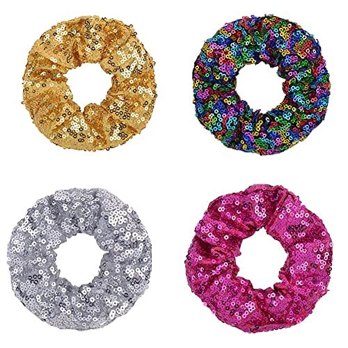 PNEIFON 4-Pack Sequin Hair Scrunchies - Sparkly Glitter Scrunchies Elastic Stretch Hair Ties for Girls and Women (Style 1) - görsel 2