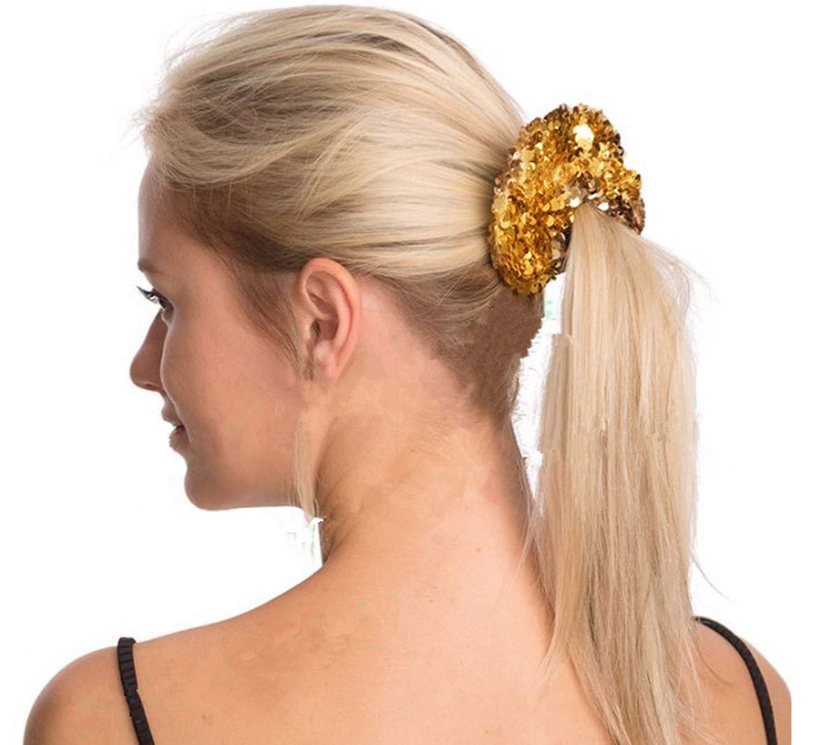 PNEIFON 4-Pack Sequin Hair Scrunchies - Sparkly Glitter Scrunchies Elastic Stretch Hair Ties for Girls and Women (Style 1) - görsel 3