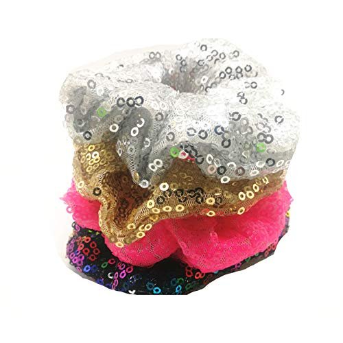 PNEIFON 4-Pack Sequin Hair Scrunchies - Sparkly Glitter Scrunchies Elastic Stretch Hair Ties for Girls and Women (Style 1) - görsel 14