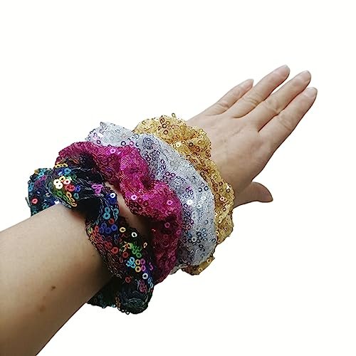 PNEIFON 4-Pack Sequin Hair Scrunchies - Sparkly Glitter Scrunchies Elastic Stretch Hair Ties for Girls and Women (Style 1) - görsel 8
