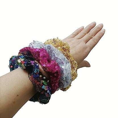 PNEIFON 4-Pack Sequin Hair Scrunchies - Sparkly Glitter Scrunchies Elastic Stretch Hair Ties for Girls and Women (Style 1)