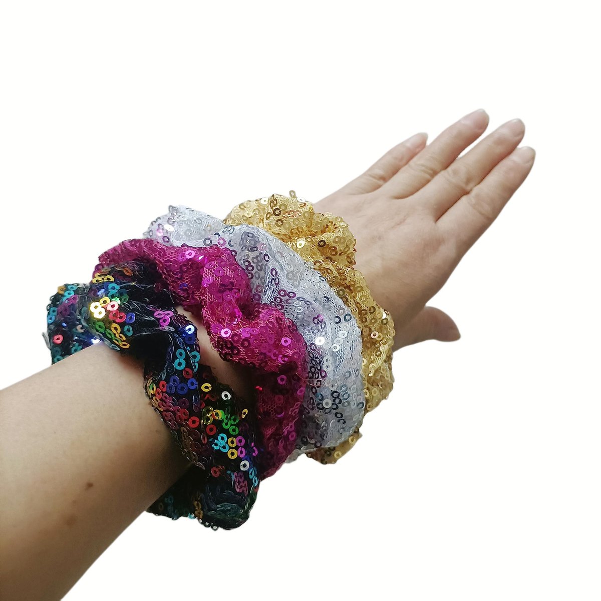 PNEIFON 4-Pack Sequin Hair Scrunchies - Sparkly Glitter Scrunchies Elastic Stretch Hair Ties for Girls and Women (Style 1) - görsel 7