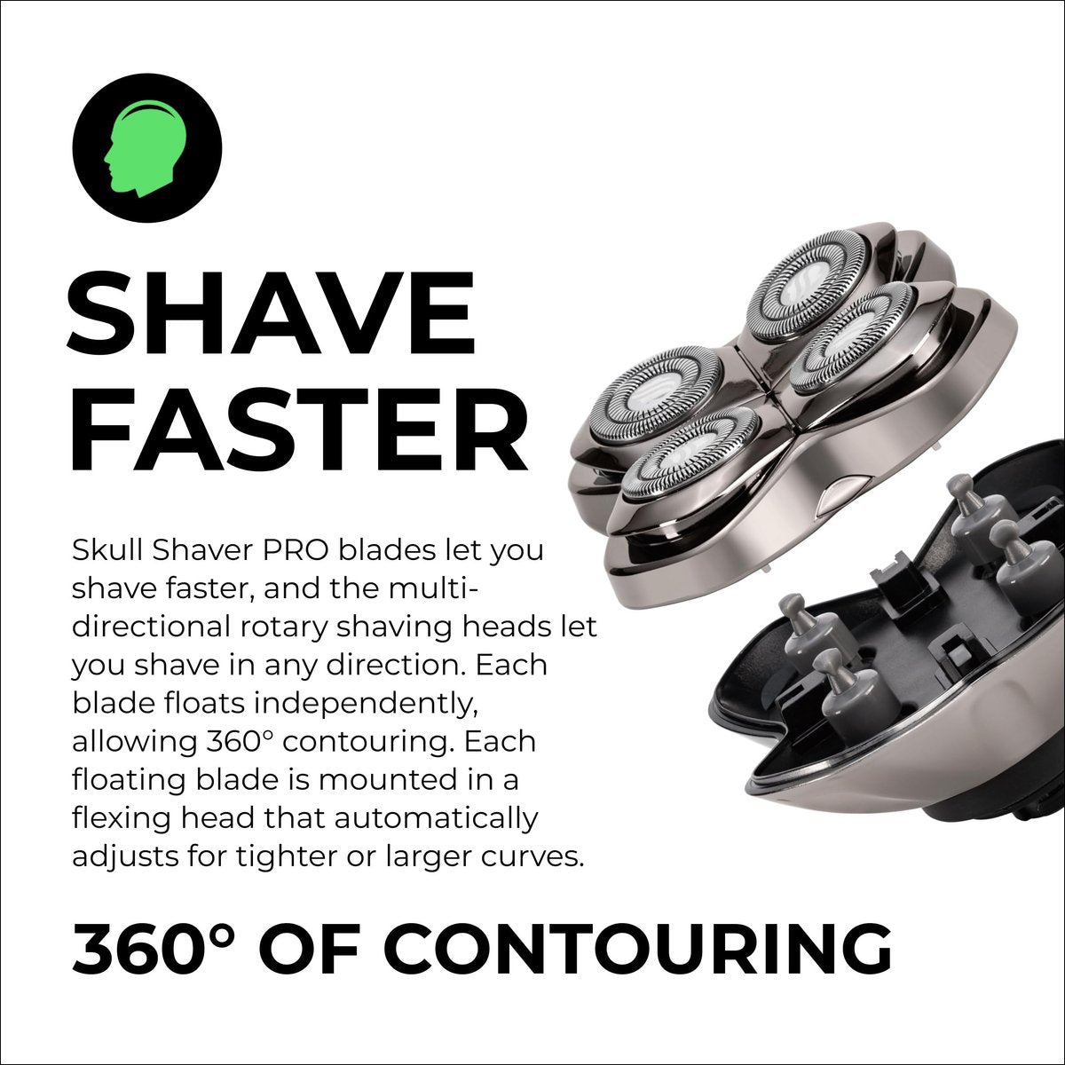 Skull Shaver Forte PRO 4 Head Replacement Blade for Wet & Dry Shaving - Rotary Heads - Japanese Stainless Steel - Compatible with Pitbull, Palm & Butterfly Kiss Shavers Avelisse