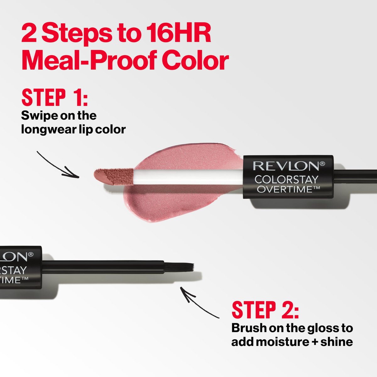 Revlon ColorStay Overtime Lipcolor with Clear Lip Gloss - 550 Blush Hour, 0.07 Fl Oz - Long-Lasting Liquid Lipstick - görsel 11