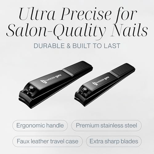 Tweezer Guru Nail Clippers - 2 Pack Professional Stainless Steel Toe & Finger Nail Clipper Set for Men, Women and Kids - Curved Edge, Matte Black - görsel 5