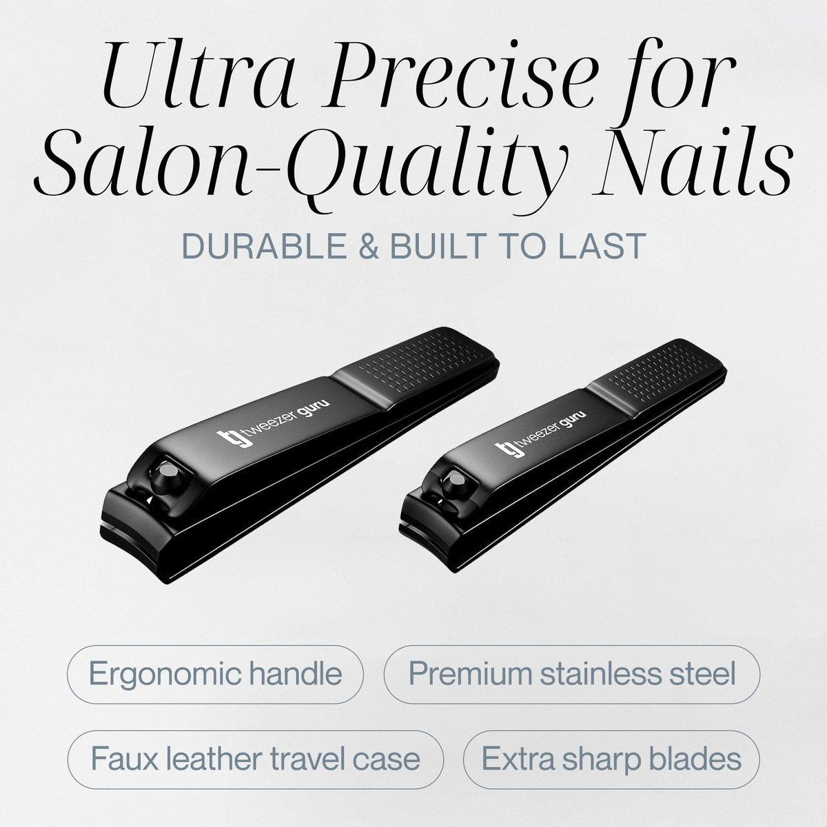 Tweezer Guru Nail Clippers - 2 Pack Professional Stainless Steel Toe & Finger Nail Clipper Set for Men, Women and Kids - Curved Edge, Matte Black - görsel 6