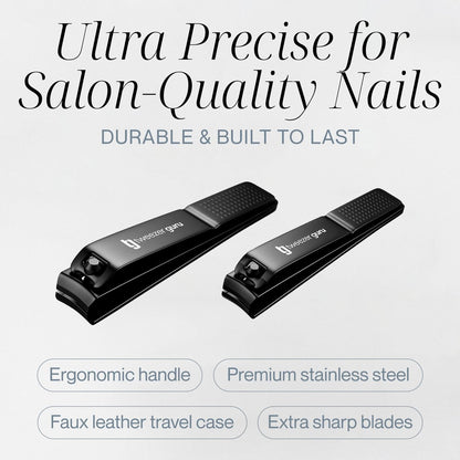 Tweezer Guru Nail Clippers - 2 Pack Professional Stainless Steel Toe & Finger Nail Clipper Set for Men, Women and Kids - Curved Edge, Matte Black