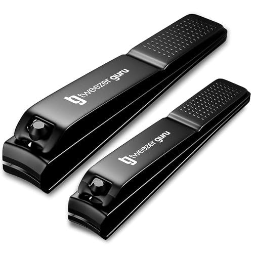 Tweezer Guru Nail Clippers - 2 Pack Professional Stainless Steel Toe & Finger Nail Clipper Set for Men, Women and Kids - Curved Edge, Matte Black - görsel 1