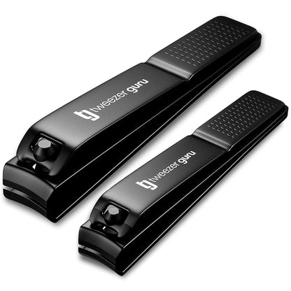 Tweezer Guru Nail Clippers - 2 Pack Professional Stainless Steel Toe & Finger Nail Clipper Set for Men, Women and Kids - Curved Edge, Matte Black