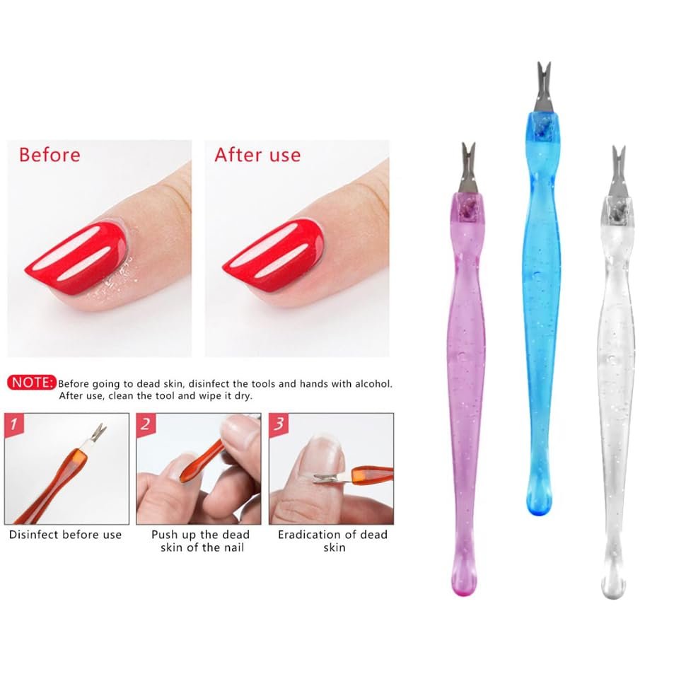 LUXXII 3-Pack Color Practical Cuticle Pushers & Dead Skin Remover - Nail Art Tools for Pedicure & Manicure - görsel 3