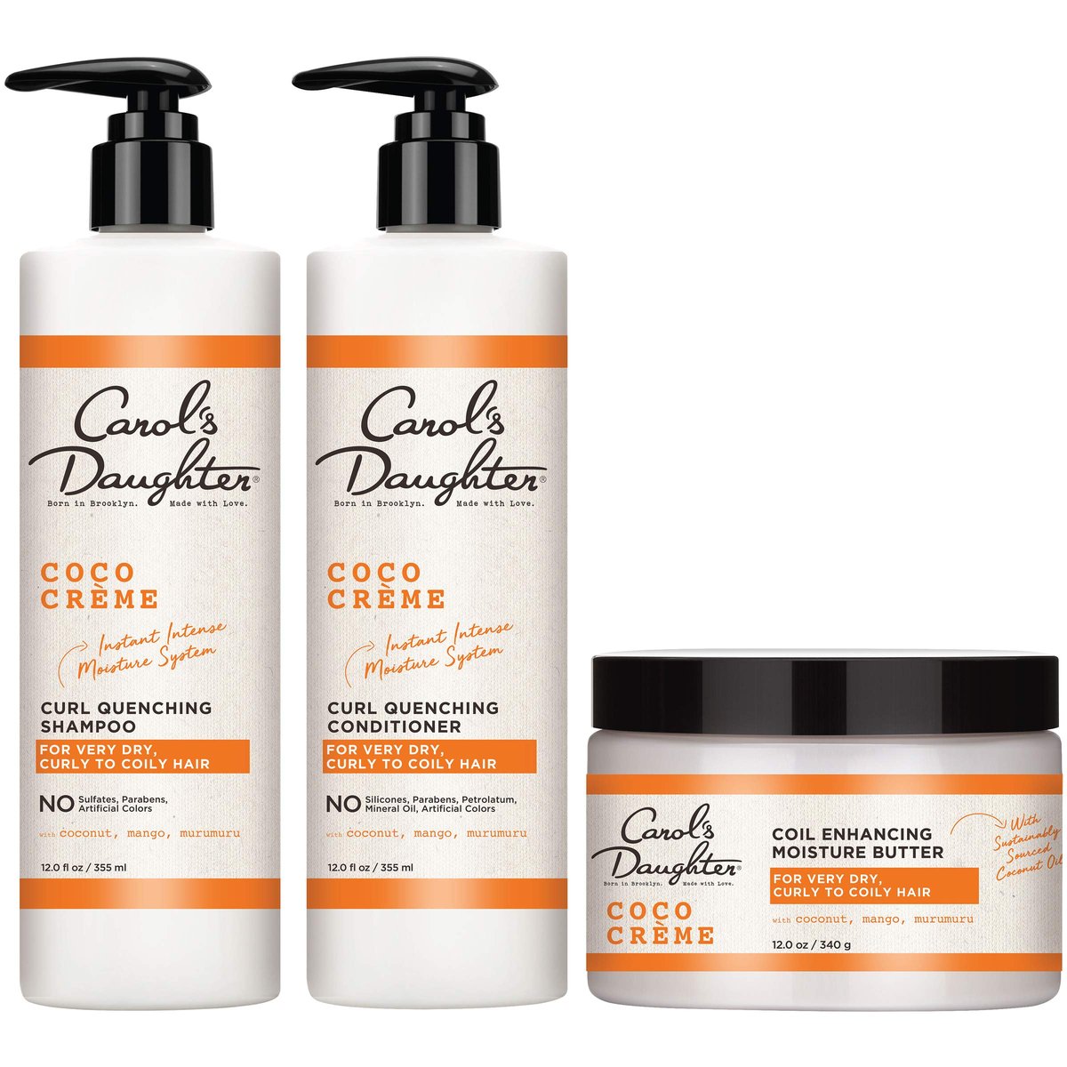 Carol's Daughter Coco Creme Sulfate Free Shampoo and Conditioner Set with Silicone Free Hair Butter for Very Dry Curly Hair - Coconut Oil and Mango Butter - 3 Count Avelisse