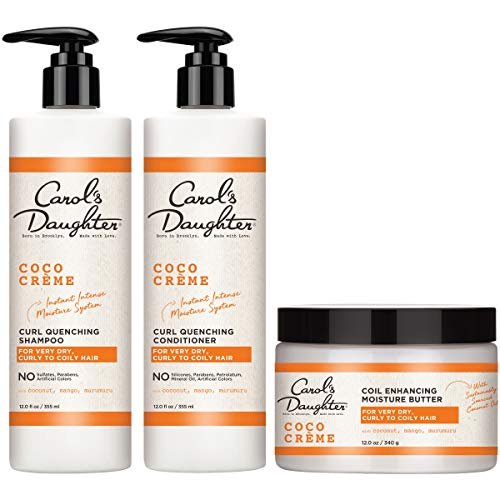 Carol's Daughter Coco Creme Sulfate Free Shampoo and Conditioner Set with Silicone Free Hair Butter for Very Dry Curly Hair - Coconut Oil and Mango Butter - 3 Count Avelisse
