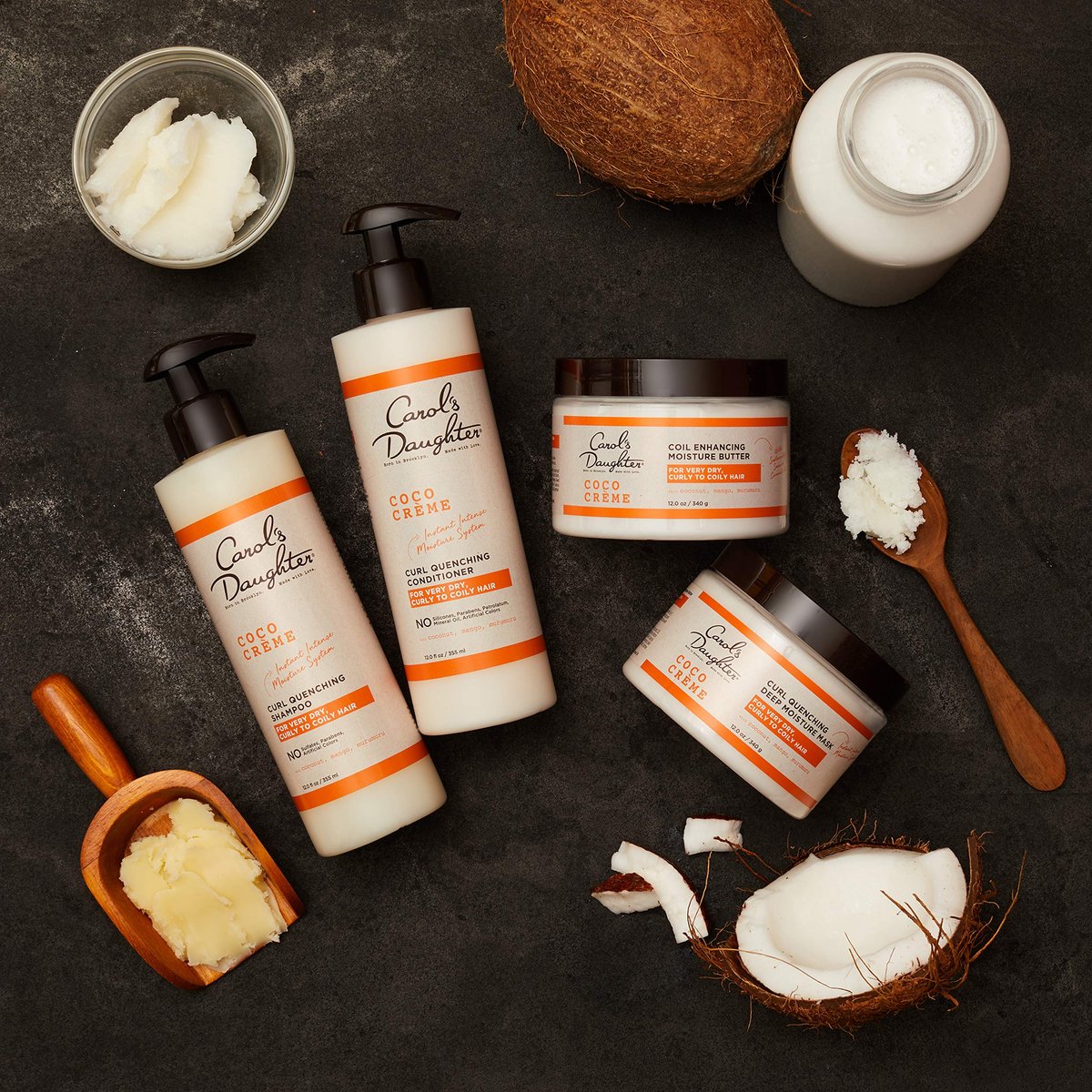 Carol's Daughter Coco Creme Sulfate Free Shampoo and Conditioner Set with Silicone Free Hair Butter for Very Dry Curly Hair - Coconut Oil and Mango Butter - 3 Count Avelisse