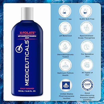 Mediceuticals X-Folate Anti-Dandruff Shampoo – Persistent Dandruff Control for Scaly, Flaky Scalp – Reduces Itching – 8.45 oz Avelisse