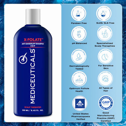 Mediceuticals X-Folate Anti-Dandruff Shampoo – Persistent Dandruff Control for Scaly, Flaky Scalp – Reduces Itching – 8.45 oz Avelisse
